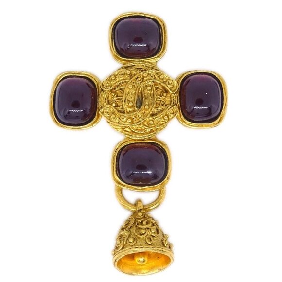 Chanel Gripoix Brooch Pin Gold Red 94A 176510 - Picture 1 of 4